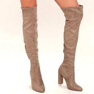 Steve Madden Womens Emotions Over the Knee Boots 8.5 Block Heel Tan Brown Suede